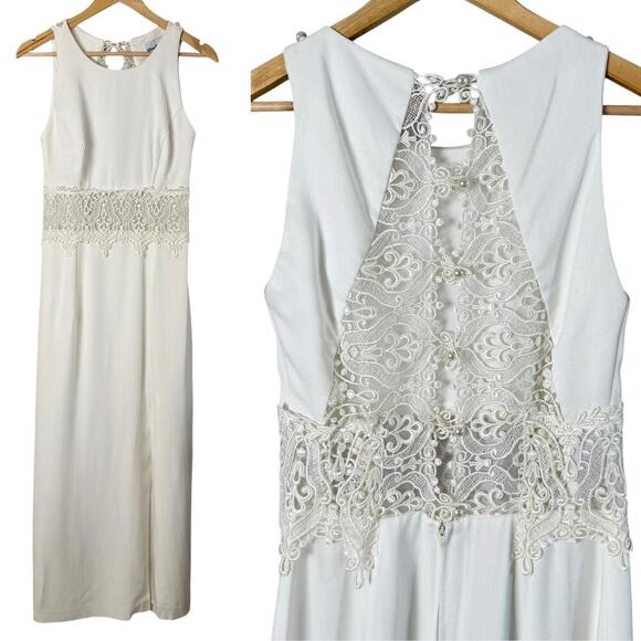 Vintage‎ White Lace and Pearl Embellished Column Dress Sleeveless Formal Gown, S - Picture 1 of 16